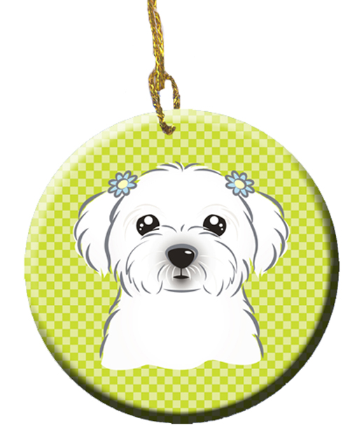 BB1270CO1 Checkerboard Lime Green Maltese Ceramic Ornament- 2.81 In.