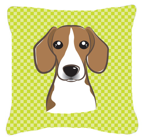 Checkerboard Lime Green Beagle Fabric Decorative Pillow- - 18 x 18 In.
