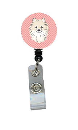 Checkerboard Pink Pomeranian Retractable Badge Reel