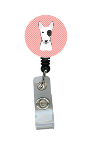Checkerboard Pink Bull Terrier Retractable Badge Reel