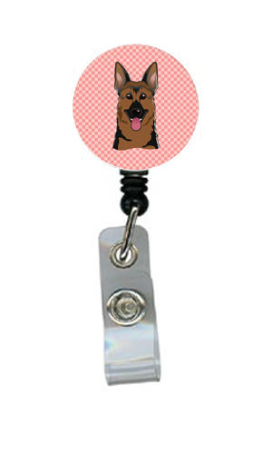 Checkerboard Pink German Shepherd Retractable Badge Reel