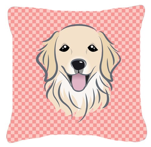 Checkerboard Pink Golden Retriever Fabric Decorative Pillow- 14 x 14 In.