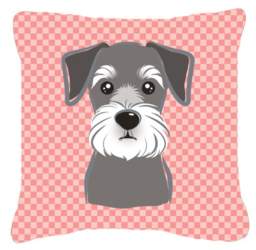 Checkerboard Pink Schnauzer Fabric Decorative Pillow, 14 x 14 In.