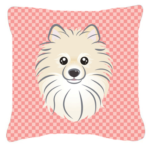 Checkerboard Pink Pomeranian Fabric Decorative Pillow- 14 x 14 In.