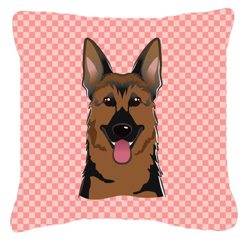 Checkerboard Pink German Shepherd Fabric Decorative Pillow- 14 x 14 In.