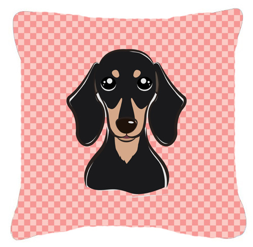 BB1215PW1414 Checkerboard Pink Smooth Black And Tan Dachshund Fabric Decorative Pillow- 14 x 14 In.