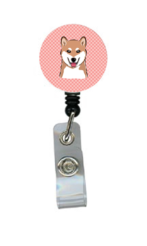 Checkerboard Pink Shiba Inu Retractable Badge Reel