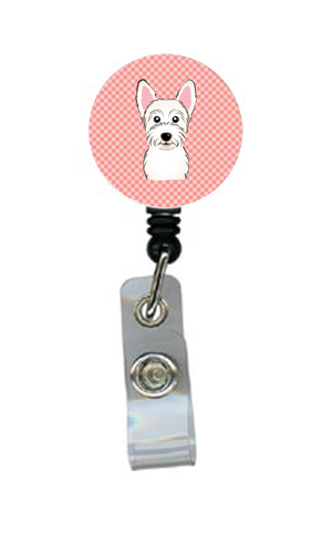 Checkerboard Pink Westie Retractable Badge Reel
