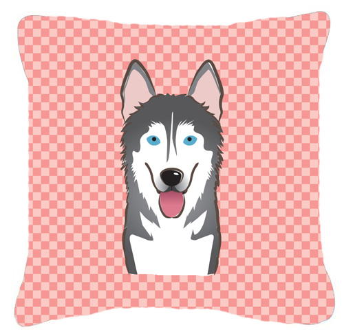 Checkerboard Pink Alaskan Malamute Fabric Decorative Pillow- 14 x 14 In.
