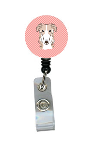 Checkerboard Pink Borzoi Retractable Badge Reel