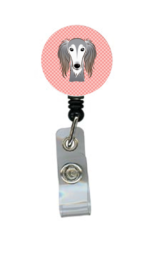Checkerboard Pink Saluki Retractable Badge Reel