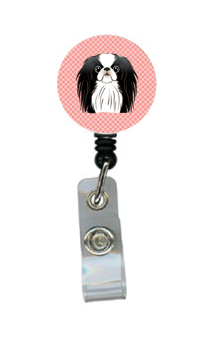 Checkerboard Pink Japanese Chin Retractable Badge Reel