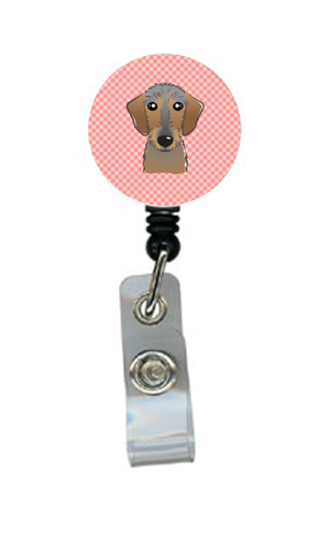 Checkerboard Pink Wirehaired Dachshund Retractable Badge Reel