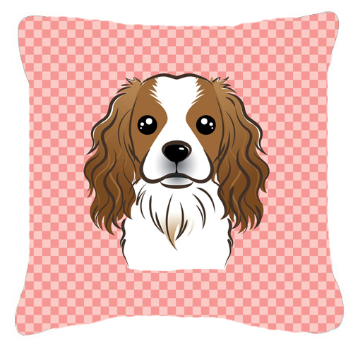 Checkerboard Pink Cavalier Spaniel Fabric Decorative Pillow- 14 x 14 In.