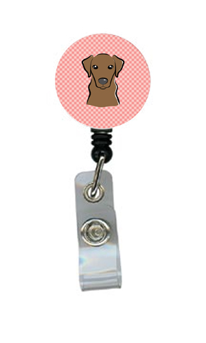 Checkerboard Pink Chocolate Labrador Retractable Badge Reel