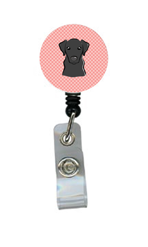 Checkerboard Pink Black Labrador Retractable Badge Reel