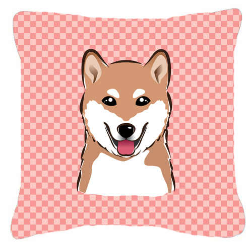 Checkerboard Pink Shiba Inu Fabric Decorative Pillow- 14 x 14 In.