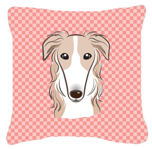 Checkerboard Pink Borzoi Fabric Decorative Pillow - 14 x 14 In.