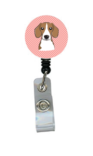 Checkerboard Pink Beagle Retractable Badge Reel