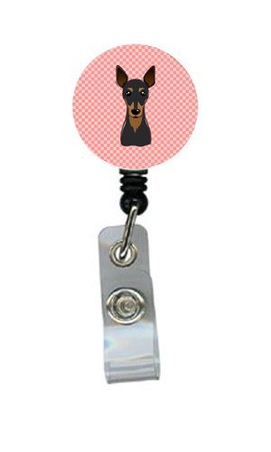 Checkerboard Pink Min Pin Retractable Badge Reel