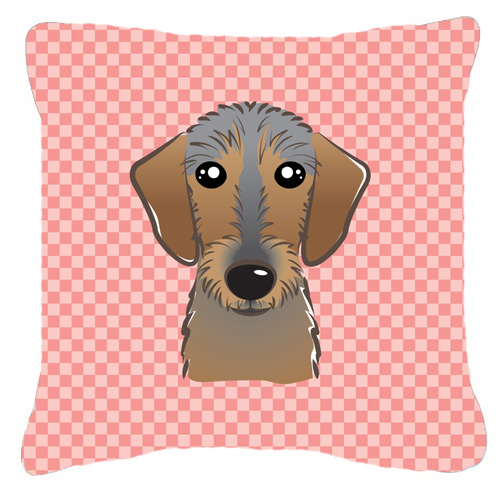 Checkerboard Pink Wirehaired Dachshund Fabric Decorative Pillow- 14 x 14 In.