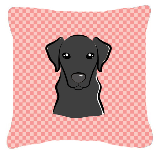 Checkerboard Pink Black Labrador Fabric Decorative Pillow- 14 x 14 In.