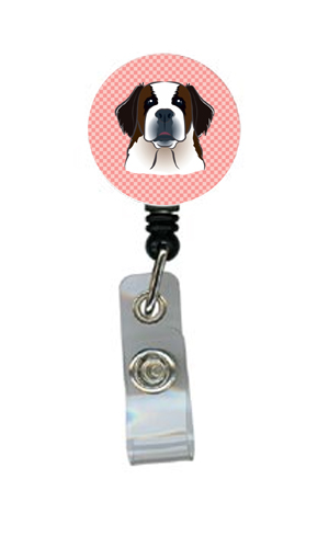 Checkerboard Pink Saint Bernard Retractable Badge Reel