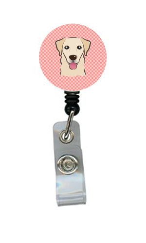 Checkerboard Pink Golden Retriever Retractable Badge Reel