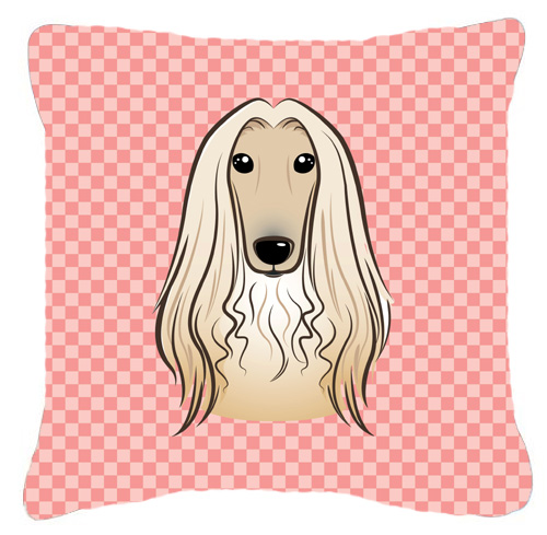 Checkerboard Pink Afghan Hound Fabric Decorative Pillow- - 14 x 14 In.
