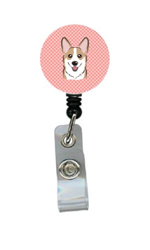 Checkerboard Pink Corgi Retractable Badge Reel