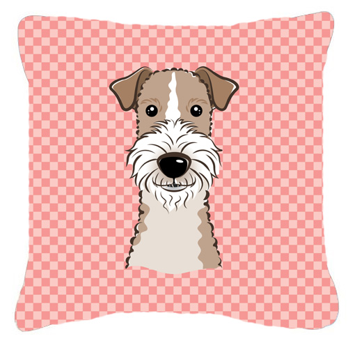 BB1247PW1414 Checkerboard Pink Wire Haired Fox Terrier Fabric Decorative Pillow- 14 x 14 In.