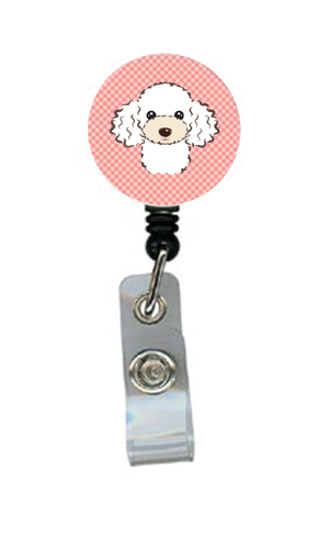 Checkerboard Pink White Poodle Retractable Badge Reel