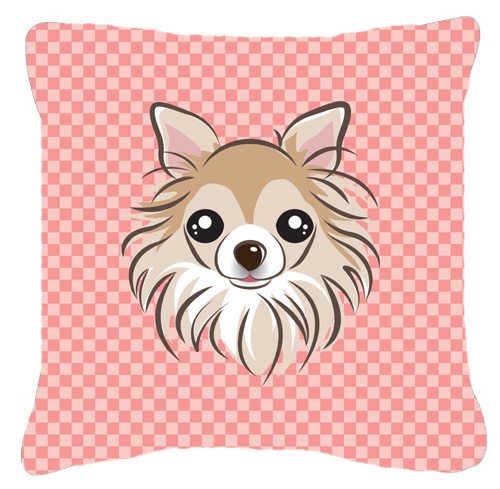Checkerboard Pink Chihuahua Fabric Decorative Pillow- 14 x 14 In.