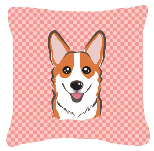 Checkerboard Pink Corgi Fabric Decorative Pillow- - 14 x 14 In.