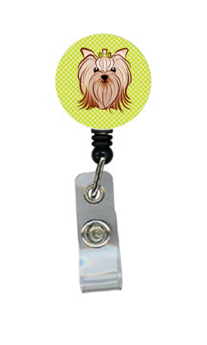 Checkerboard Lime Green Yorkie Yorkishire Terrier Retractable Badge Reel