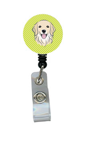 Checkerboard Lime Green Golden Retriever Retractable Badge Reel