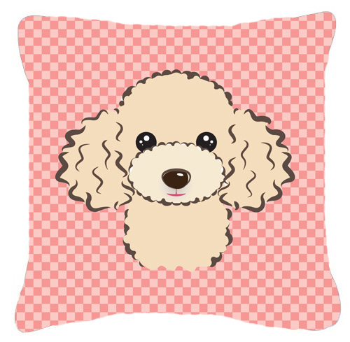 Checkerboard Pink Buff Poodle Fabric Decorative Pillow- - 14 x 14 In.