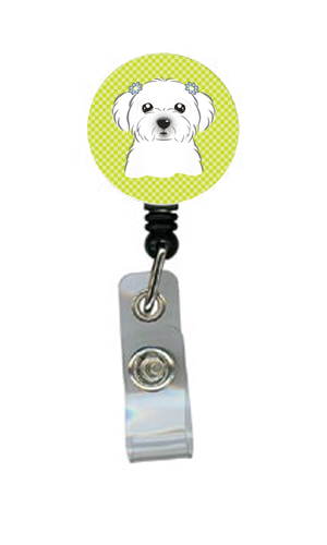 Checkerboard Lime Green Maltese Retractable Badge Reel