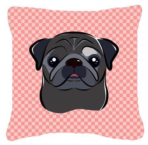 Checkerboard Pink Black Pug Fabric Decorative Pillow- 14 x 14 In.