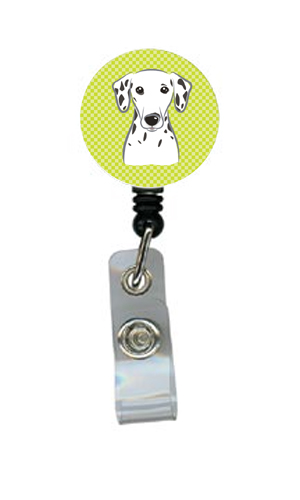 BB1272BR Checkerboard Lime Green Dalmatian Retractable Badge Reel