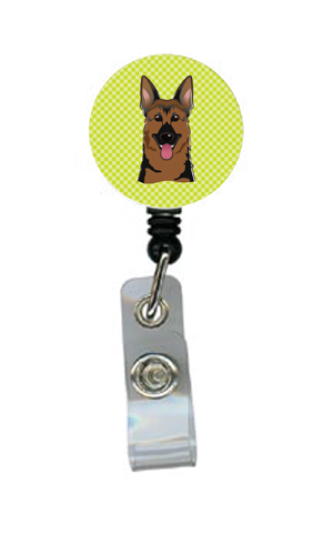 Checkerboard Lime Green German Shepherd Retractable Badge Reel