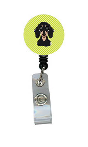 BB1277BR Checkerboard Lime Green Smooth Black And Tan Dachshund Retractable Badge Reel