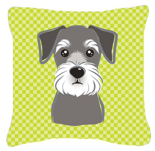 Checkerboard Lime Green Schnauzer Fabric Decorative Pillow- 14 x 14 In.
