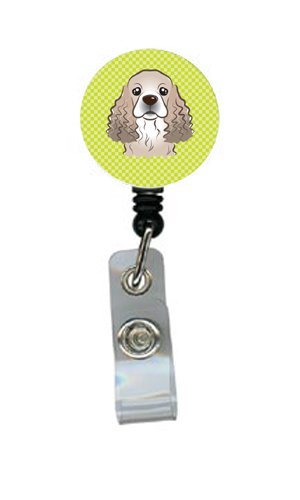 Checkerboard Lime Green Cocker Spaniel Retractable Badge Reel