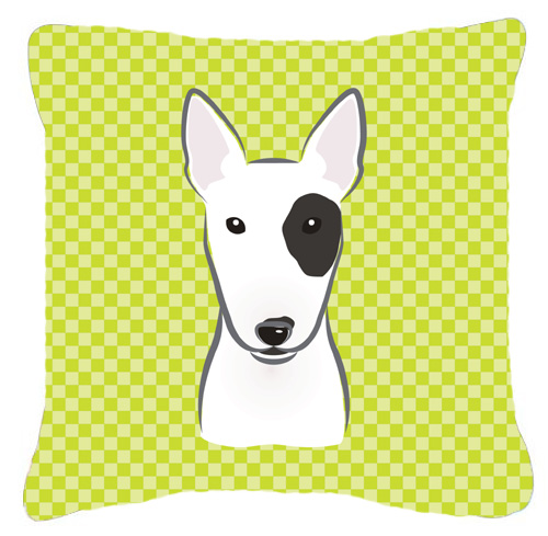 Checkerboard Lime Green Bull Terrier Fabric Decorative Pillow- 14 x 14 In.