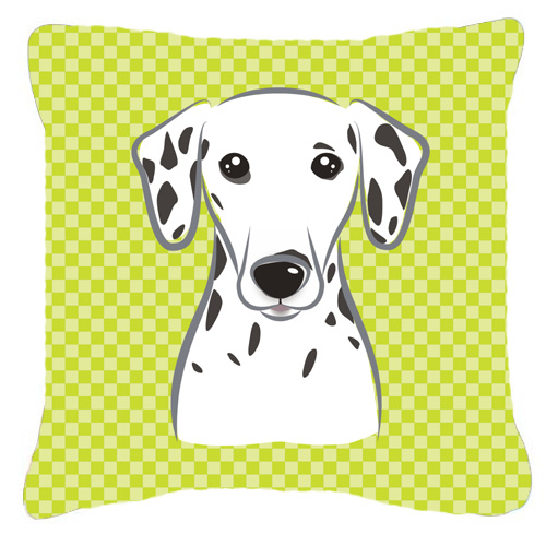 Checkerboard Lime Green Dalmatian Fabric Decorative Pillow, 14 x 14 In.