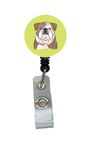 Checkerboard Lime Green English Bulldog Retractable Badge Reel
