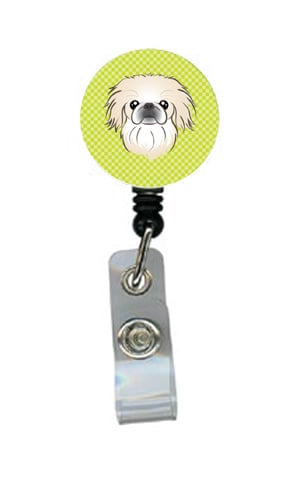 Checkerboard Lime Green Pekingese Retractable Badge Reel
