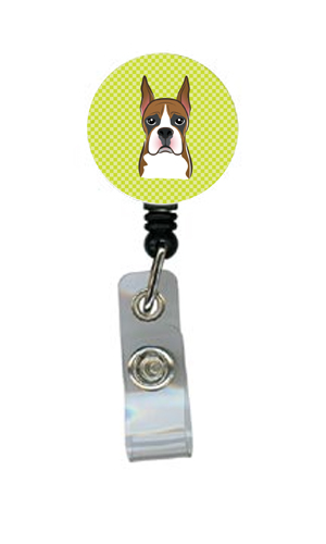 Checkerboard Lime Green Boxer Retractable Badge Reel