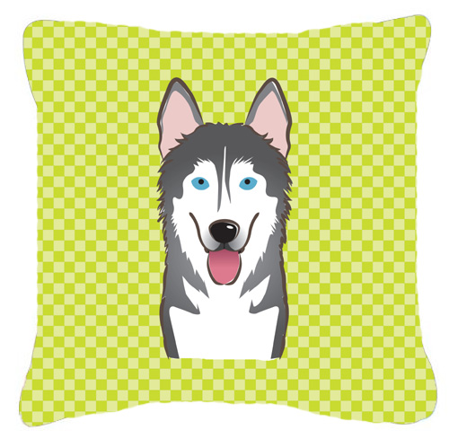 Checkerboard Lime Green Alaskan Malamute Fabric Decorative Pillow- 14 x 14 In.